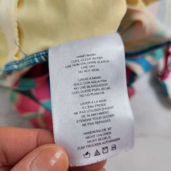 Talbots Pink Teal Geometric One-Piece Swimsuit Bathing Suit Slimming Size 12 - Picture 9 of 9